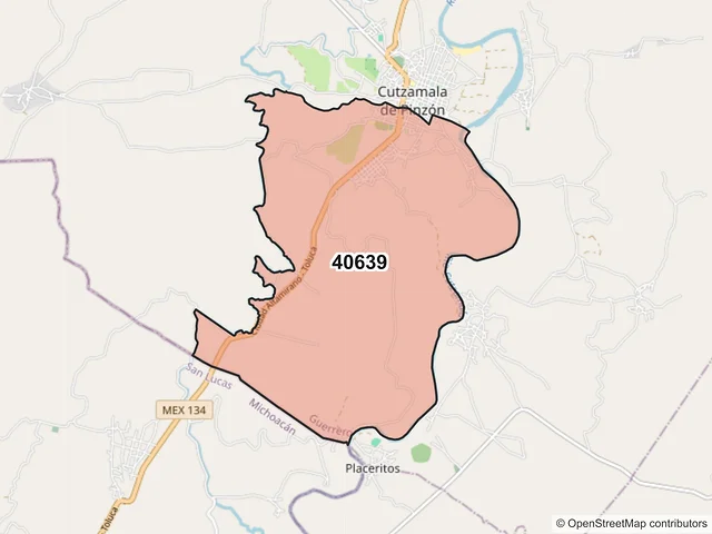 Mapa del código postal 40639, Cutzamala de Pinzón, Guerrero