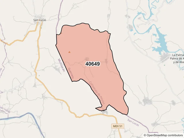 Mapa del código postal 40649, Cutzamala de Pinzón, Guerrero