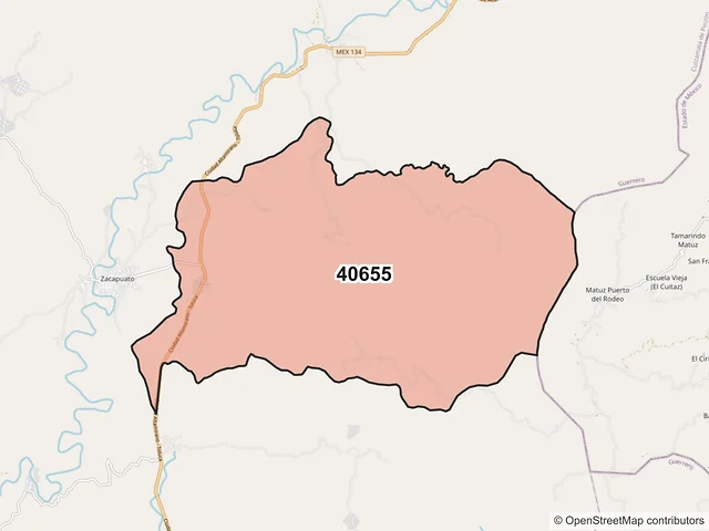 Mapa del código postal 40655, Cutzamala de Pinzón, Guerrero