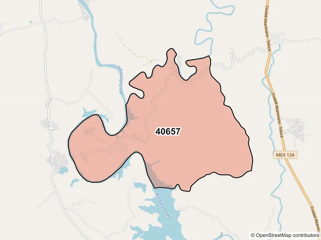 Mapa del código postal 40657, Cutzamala de Pinzón, Guerrero