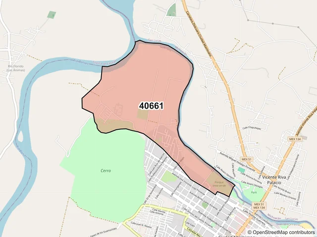 Mapa del código postal 40661, Pungarabato, Guerrero
