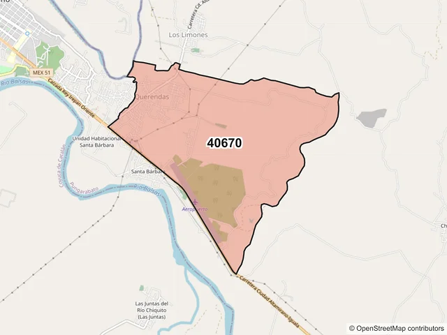 Mapa del código postal 40670, Pungarabato, Guerrero