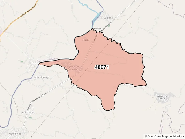 Mapa del código postal 40671, Pungarabato, Guerrero