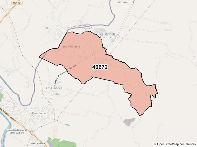 Mapa del código postal 40672, Pungarabato, Guerrero