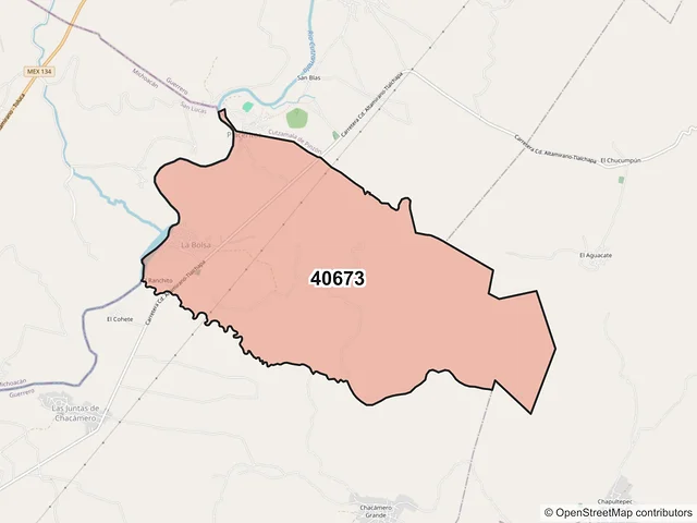 Mapa del código postal 40673, Pungarabato, Guerrero