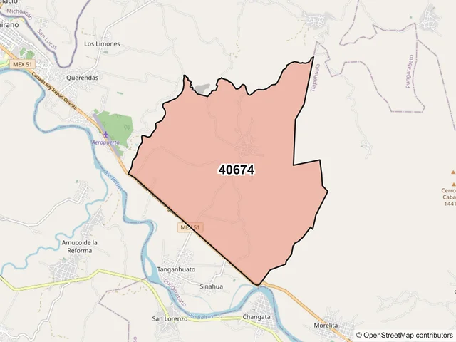 Mapa del código postal 40674, Pungarabato, Guerrero