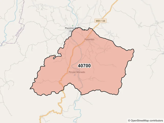 Mapa del código postal 40700, Coyuca de Catalán, Guerrero