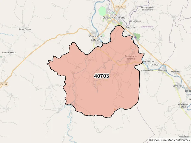 Mapa del código postal 40703, Coyuca de Catalán, Guerrero
