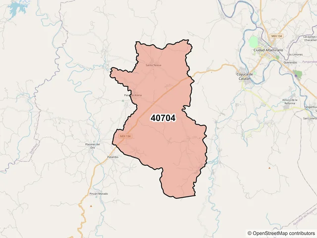 Mapa del código postal 40704, Coyuca de Catalán, Guerrero