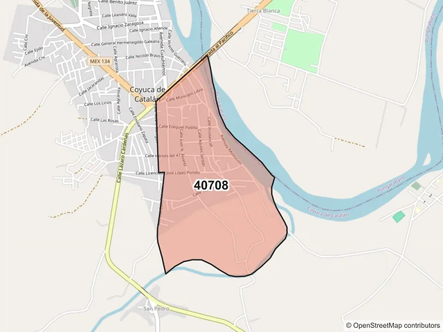 Mapa del código postal 40708, Coyuca de Catalán, Guerrero