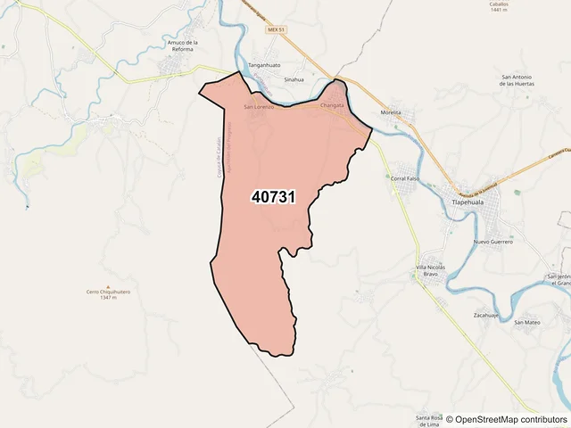 Mapa del código postal 40731, Ajuchitlán del Progreso, Guerrero