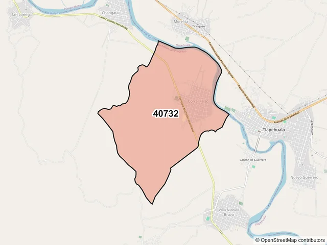 Mapa del código postal 40732, Ajuchitlán del Progreso, Guerrero