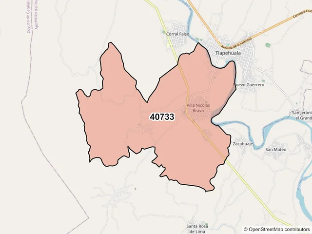 Mapa del código postal 40733, Ajuchitlán del Progreso, Guerrero