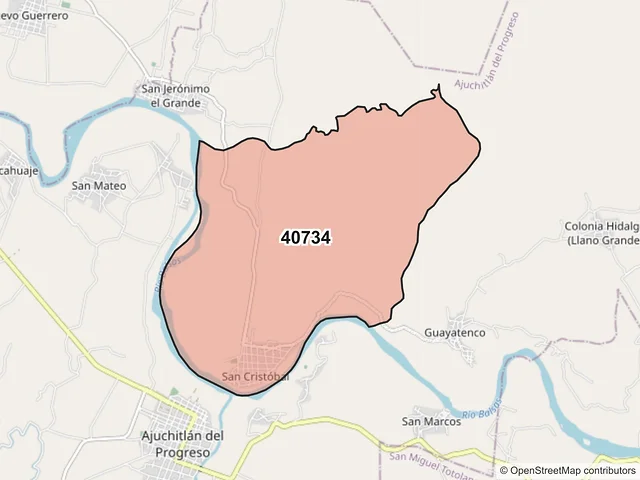 Mapa del código postal 40734, Ajuchitlán del Progreso, Guerrero