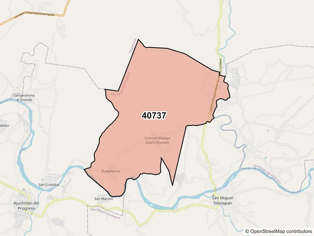 Mapa del código postal 40737, Ajuchitlán del Progreso, Guerrero