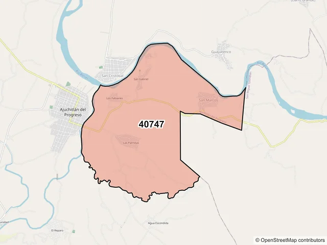 Mapa del código postal 40747, Ajuchitlán del Progreso, Guerrero