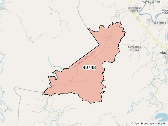 Mapa del código postal 40748, Ajuchitlán del Progreso, Guerrero