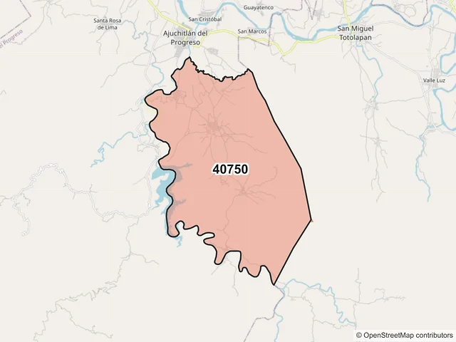 Mapa del código postal 40750, Ajuchitlán del Progreso, Guerrero