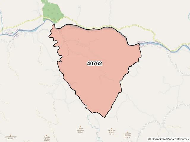 Mapa del código postal 40762, Zirándaro, Guerrero