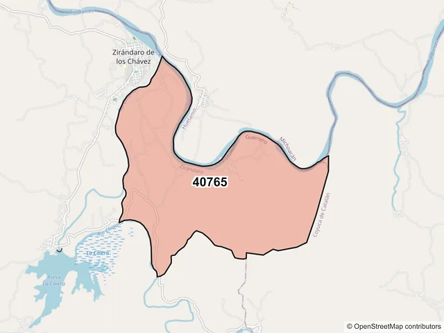 Mapa del código postal 40765, Zirándaro, Guerrero