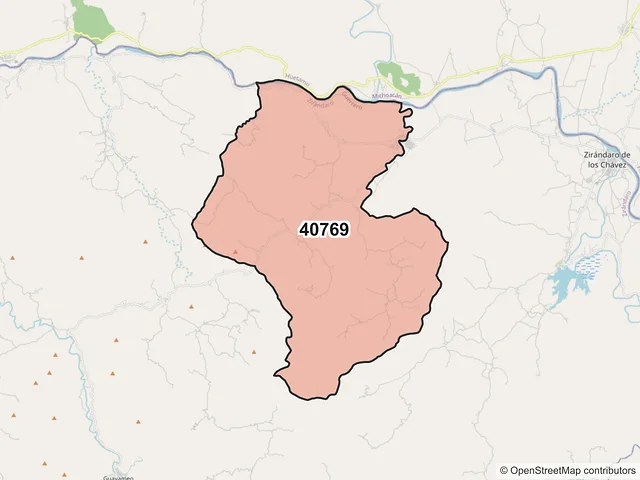 Mapa del código postal 40769, Zirándaro, Guerrero