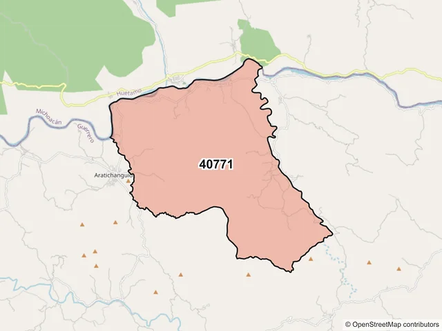 Mapa del código postal 40771, Zirándaro, Guerrero