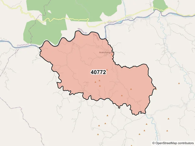 Mapa del código postal 40772, Zirándaro, Guerrero