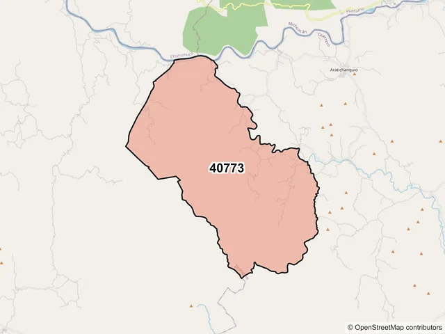 Mapa del código postal 40773, Zirándaro, Guerrero