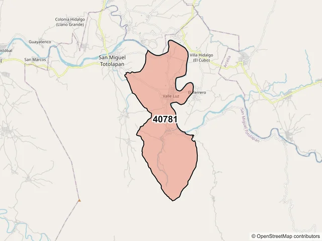 Mapa del código postal 40781, San Miguel Totolapan, Guerrero