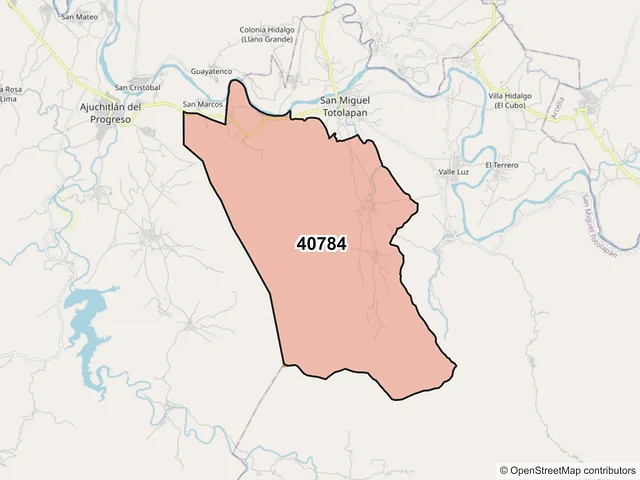 Mapa del código postal 40784, San Miguel Totolapan, Guerrero