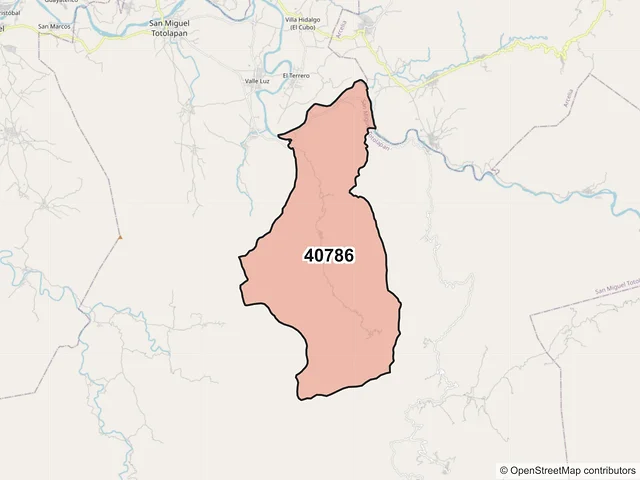 Mapa del código postal 40786, San Miguel Totolapan, Guerrero