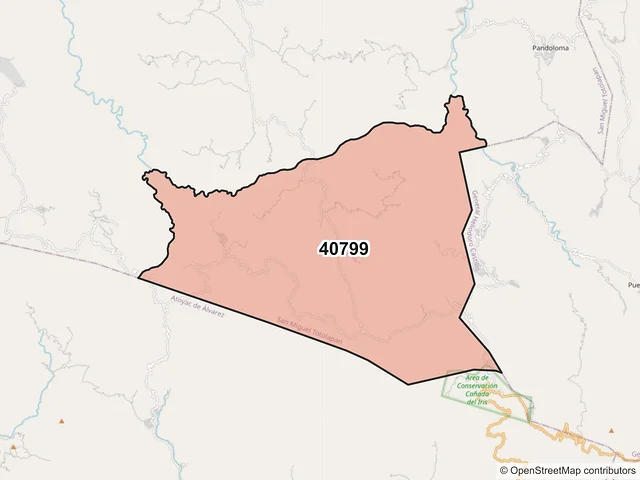 Mapa del código postal 40799, San Miguel Totolapan, Guerrero