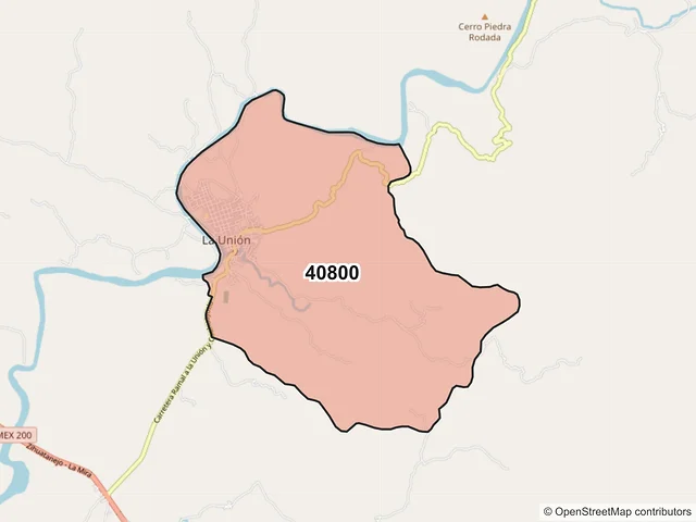 Mapa del código postal 40800, La Unión de Isidoro Montes de Oca, Guerrero