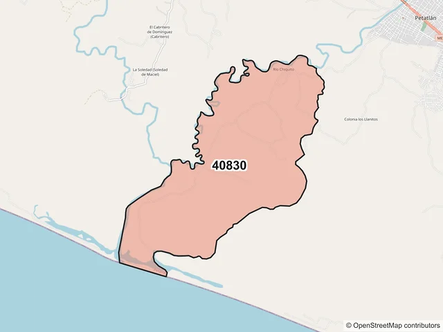 Mapa del código postal 40830, Petatlán, Guerrero