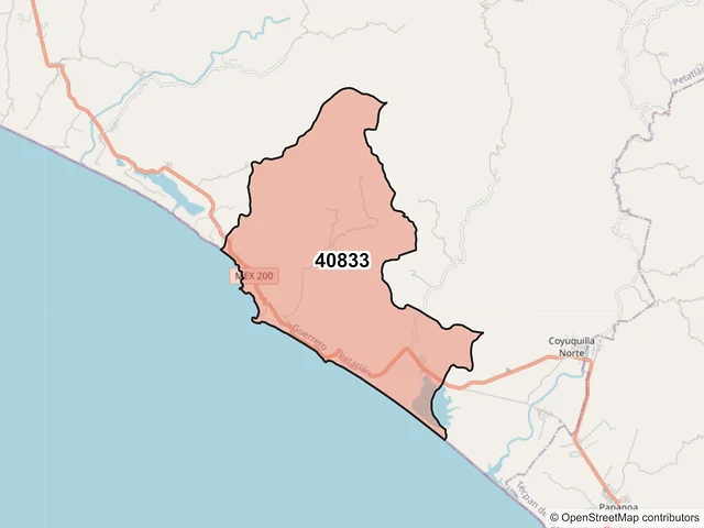 Mapa del código postal 40833, Petatlán, Guerrero