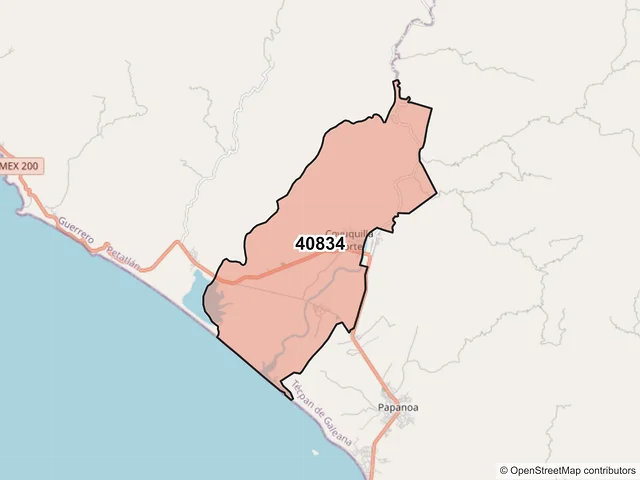 Mapa del código postal 40834, Petatlán, Guerrero