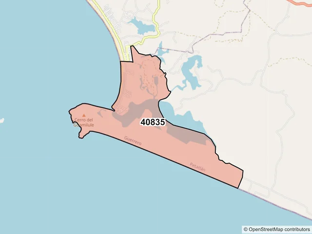 Mapa del código postal 40835, Petatlán, Guerrero