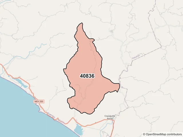 Mapa del código postal 40836, Petatlán, Guerrero