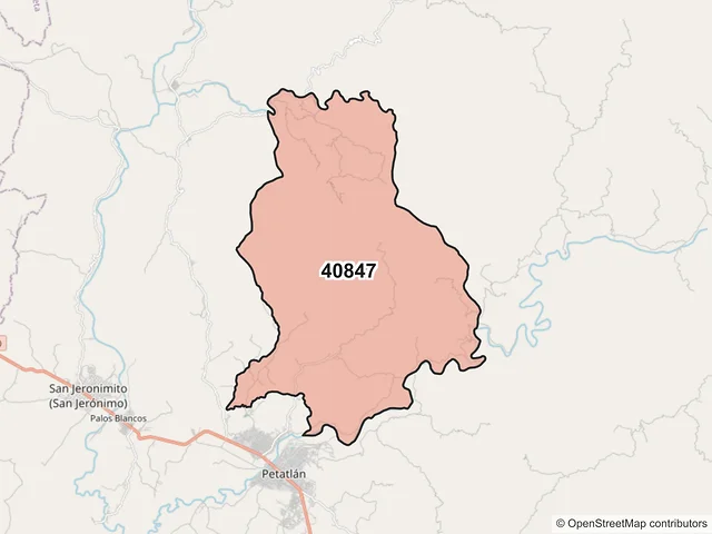 Mapa del código postal 40847, Petatlán, Guerrero