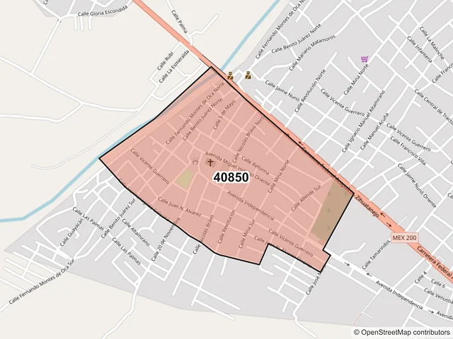 Mapa del código postal 40850, Petatlán, Guerrero