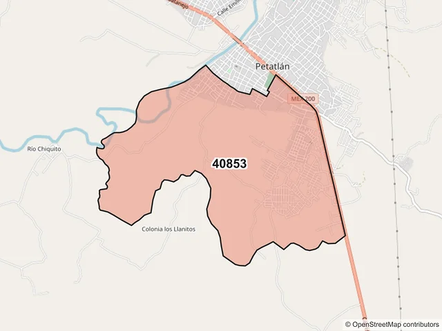 Mapa del código postal 40853, Petatlán, Guerrero