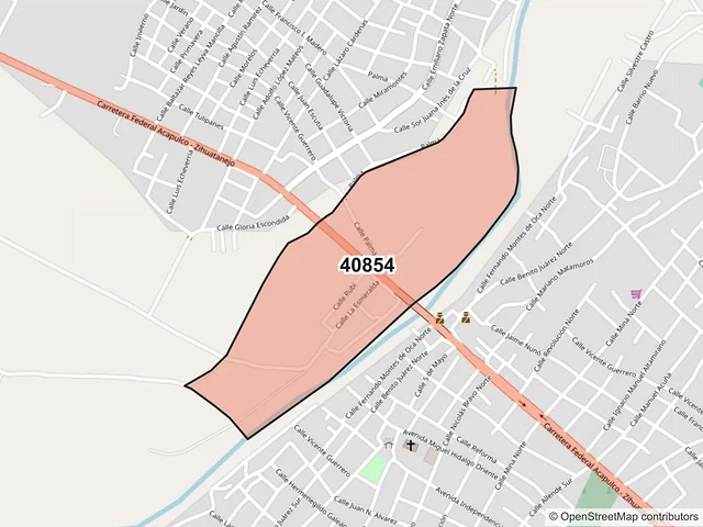 Mapa del código postal 40854, Petatlán, Guerrero