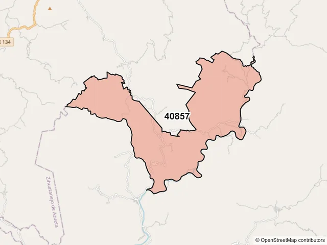 Mapa del código postal 40857, Petatlán, Guerrero