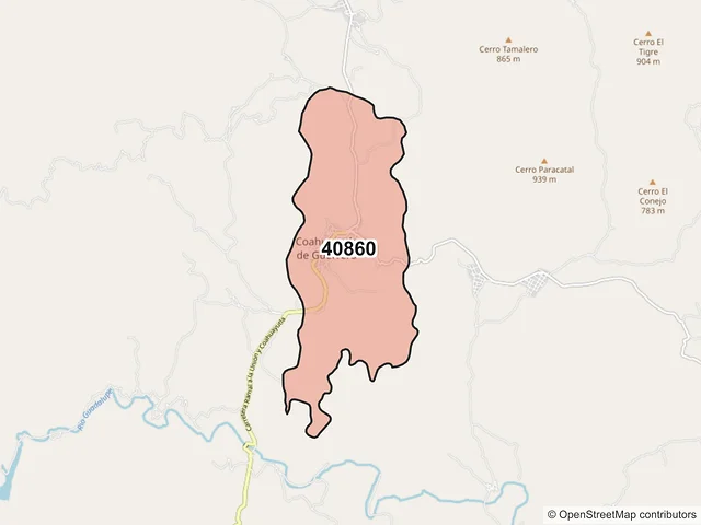 Mapa del código postal 40860, Coahuayutla de José María Izazaga, Guerrero
