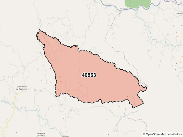 Mapa del código postal 40863, Coahuayutla de José María Izazaga, Guerrero