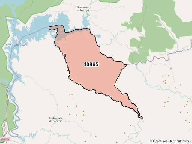 Mapa del código postal 40865, Coahuayutla de José María Izazaga, Guerrero