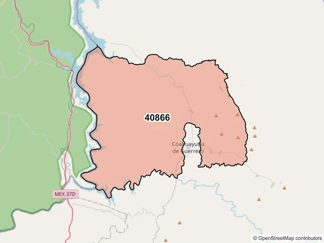 Mapa del código postal 40866, Coahuayutla de José María Izazaga, Guerrero