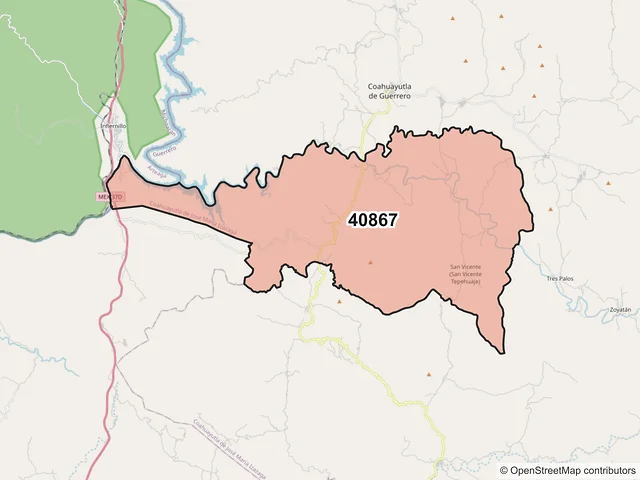 Mapa del código postal 40867, Coahuayutla de José María Izazaga, Guerrero