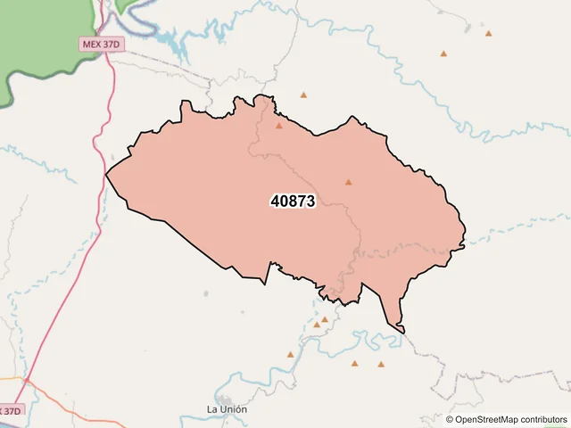 Mapa del código postal 40873, Coahuayutla de José María Izazaga, Guerrero