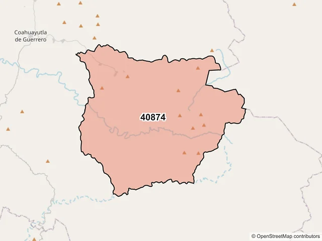 Mapa del código postal 40874, Coahuayutla de José María Izazaga, Guerrero